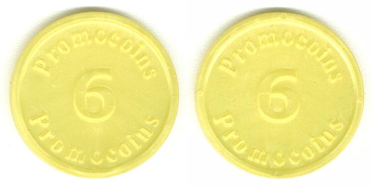 Promocoin geel diverse nummers 2-3-4-6-7-8-9-9-10-11-12-13-14-15-17-18-19-20-21-22  : 1 euro per stuk 