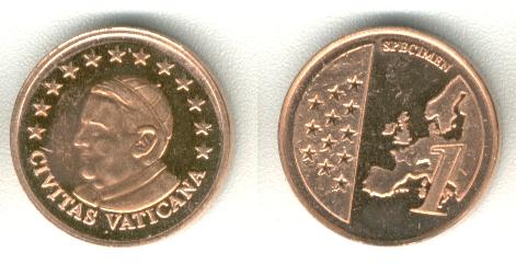 Civitas Vaticana 1 Euro Cent Specimen Euro 
